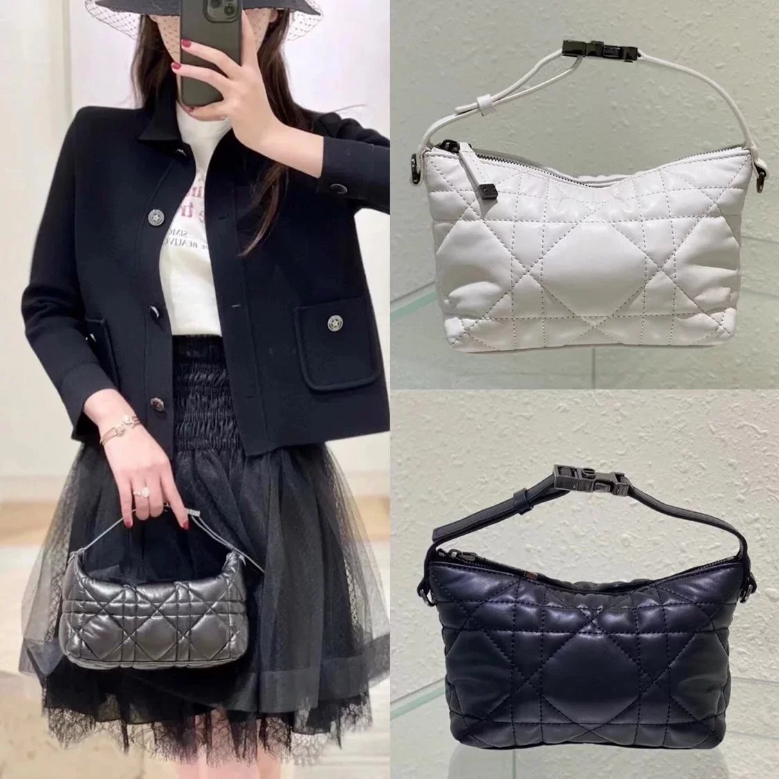 Dior Women's Bag Top version 【New Shipment】TRAVELNOMAD Lunch Box Bag Oversized Rattan Plaid Clutch Shoulder Messenger Bag Underarm Bag Women's Bag