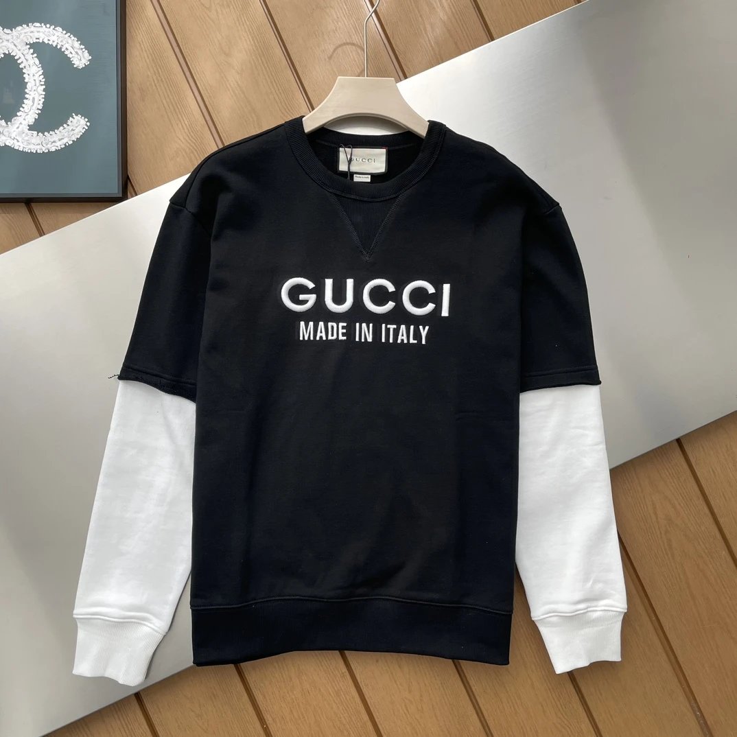 Gucci Hoodie Patchwork Crew Neck Sweatshirt Long Sleeve Pullover Thickened Lazy Style OS Loose Fit Unisex Knit Top Jacket Versatile Casual Wearable Inside and Outside