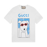 Gucci T-shirt Trendy Sunglasses Dog Print on Chest logo round Neck Short Sleeve25ss New Pure Cotton Unisex Style T T-shirt OS Loose Fit Base Shirt Top Half Sleeve T-Shirt