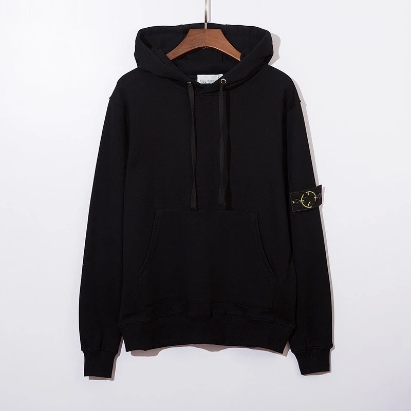 Stone Island Hoodie European and American Fashion Brand Autumn and Winter New Armband Terry Solid Color Long Sleeve Men and Women Same Style Couple Figure Flattering Hoodie