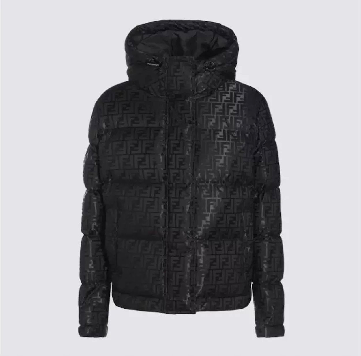 FENDI Down jacket Top Version New Dark Pattern Presbyopic Letters logo Hooded down Jacket Men's Casual Warm Jacket Women