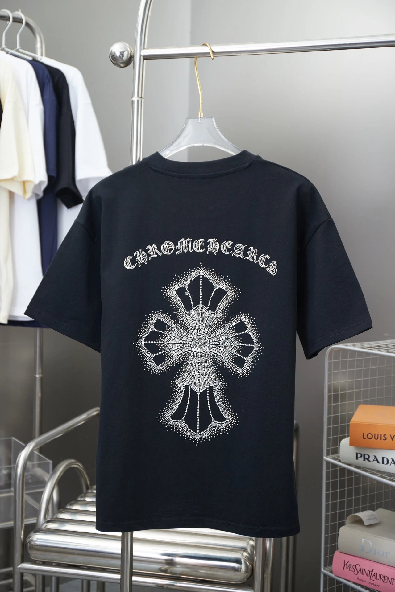 Chrome Hearts T-shirt Early Spring New Style Horseshoe Rhinestone Short Sleeve Round Neck Short Sleeve25ss New Pure Cotton Unisex Style T T-shirt OS Loose Fit Base Shirt Short Sleeve Top T-Shirt