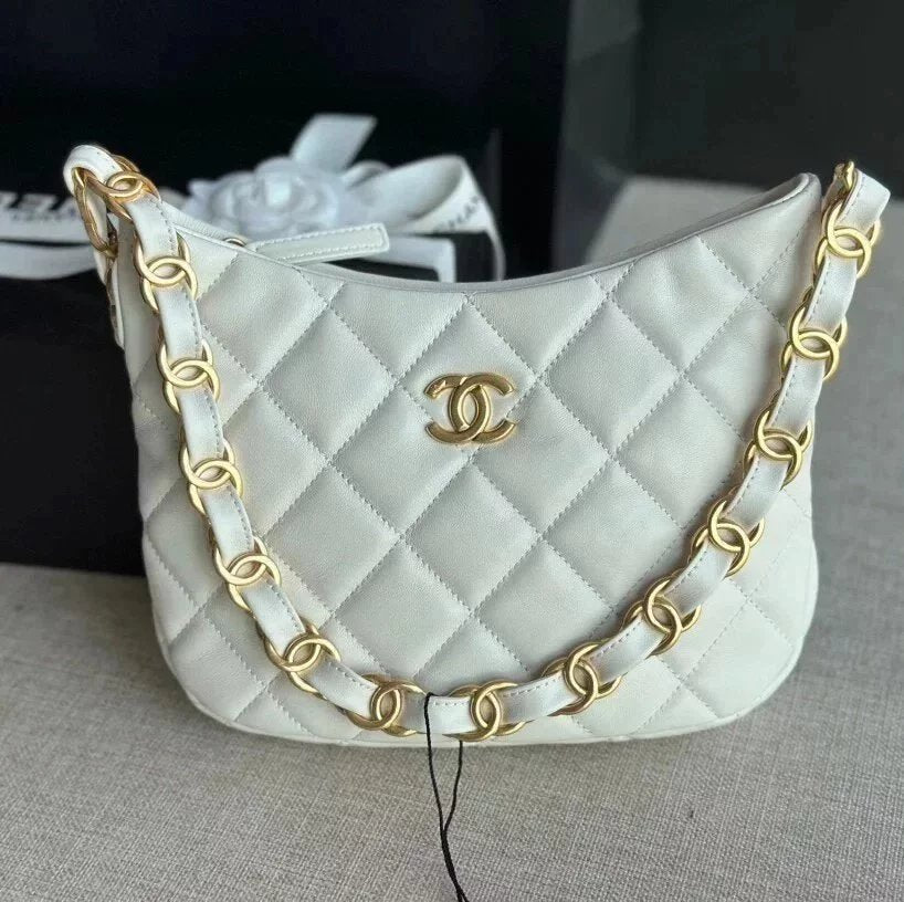 Chanel Women's Bag Top version 【Original Leather High Version】New Women's Bag2022Autumn and Winter New hobo Hippie Underarm Bag Sheepskin and Gold Gilding Hardware Accessories Large Capacity Bag Double c Chain Bag Home New Underarm Bag hobo Package Hippie