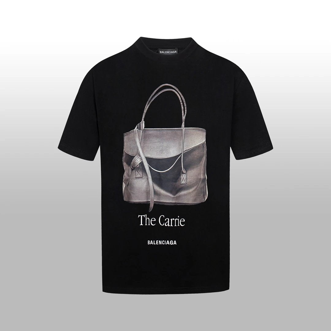 Balenciaga T-shirt Chest Handbag with Illustration Print logo round Neck Short Sleeve25ss New pure cotton T Unisex T-Shirt OS Loose Fit Base Shirt Top Half Sleeve T-Shirt