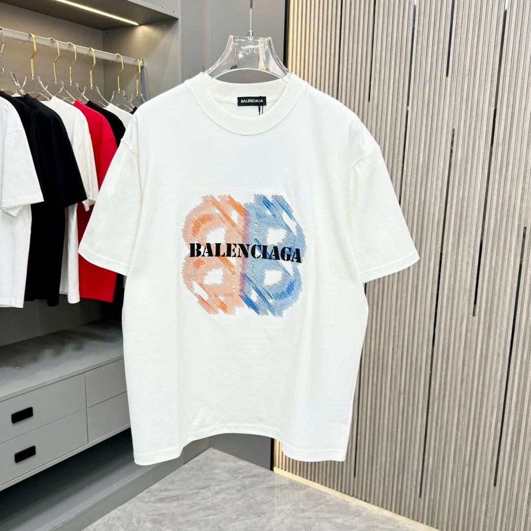 Balenciaga T-shirt Chest Embroidery Laser logo round Neck Short Sleeve25ss New pure cotton T Unisex T-Shirt OS Loose Fit Base Shirt Top T-Shirt Short Sleeve
