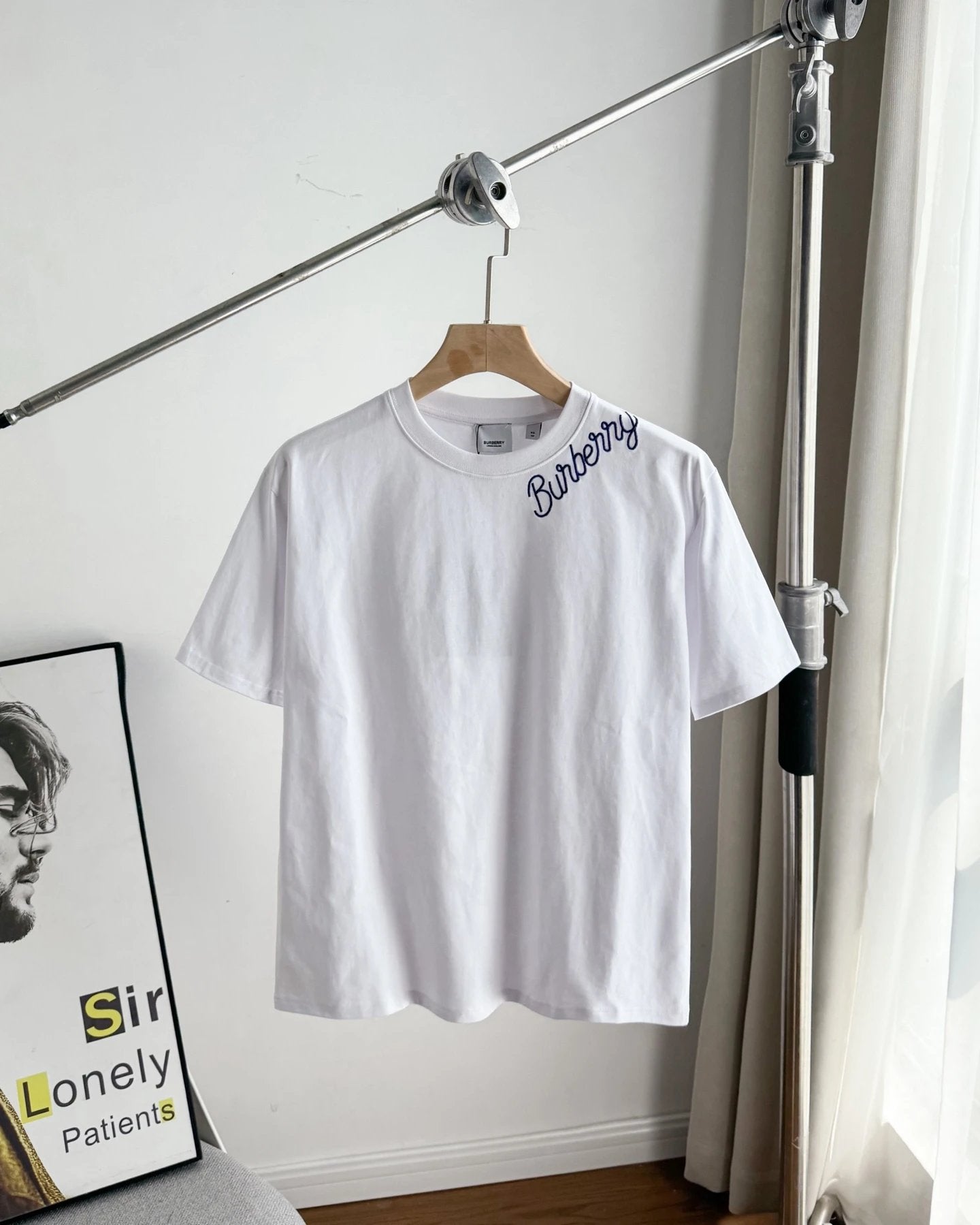 Burberry T-shirt Collar Letter Embroidery logo round Neck Short Sleeve25ss New Pure Cotton Unisex Style T Casual T-Shirt Base Layer Shirt OS Loose Fit Half Sleeve Top Plus Size