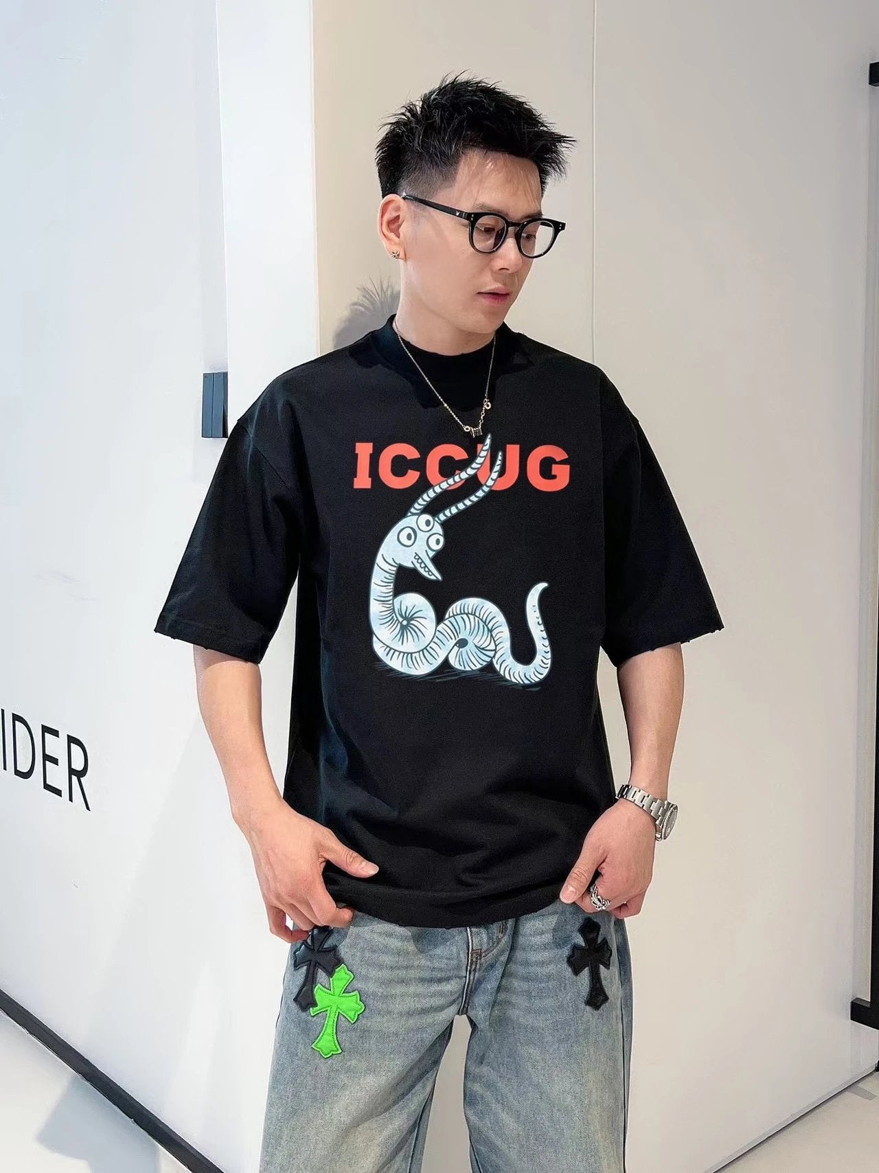Gucci T-shirt Year of the Snake Limited Edition Chest Print logo round Neck Short Sleeve25ss New Pure Cotton Unisex Style T Casual T-Shirt Base Layer Shirt OS Loose Fit Short Sleeve Top