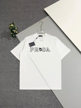 PRADA T-shirt Chest Letter Embroidery logo round Neck Short Sleeve25ss New Pure Cotton Unisex Style T T-shirt OS Loose Fit Base Shirt Top Half Sleeve T-Shirt