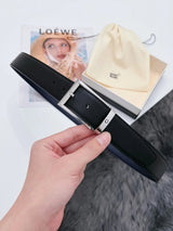 Montblanc Belt Top version Business Casual Belt Belt High Quality Double-Sided Head Layer Cowhide with Steel Buckle Men's Leather Belt Fashion All-Match Business Belt Double-Sided Available3.5