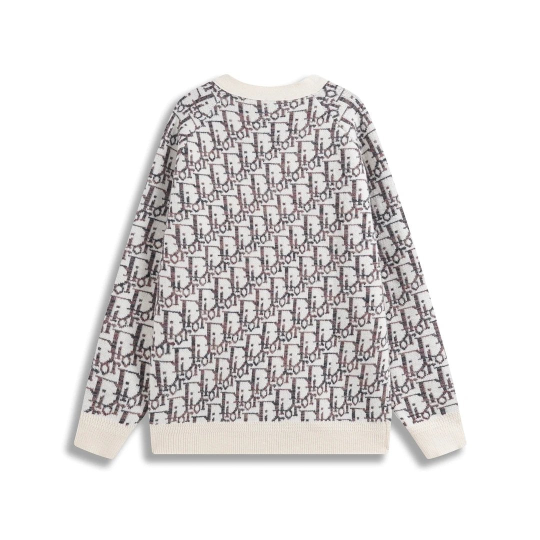 Dior Jackets Sheep Wool Jacquard Fabric Oblique Printed Cardigan Unisex Outerwear Long Sleeve Soft Lazy Style OS Loose Fit Thickened Jacket for Versatile Casual Wear