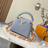 Louis Vuitton LV Women's Bag Top version 【Super Original Leather】2024New Version CAPUCINESBB Small Size Handbag Shell Bag Shell Button Upgraded Hardware Litchi Pattern Cowhide Portable Shoulder Messenger Bag M23288M23363