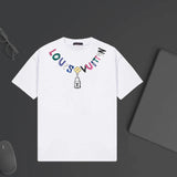 Louis Vuitton LV T-shirt Colorful Letter Lock Print on the Chest logo round Neck Short Sleeve25ss New pure cotton T Unisex T-Shirt OS Loose Fit Base Shirt Top Half Sleeve T-Shirt