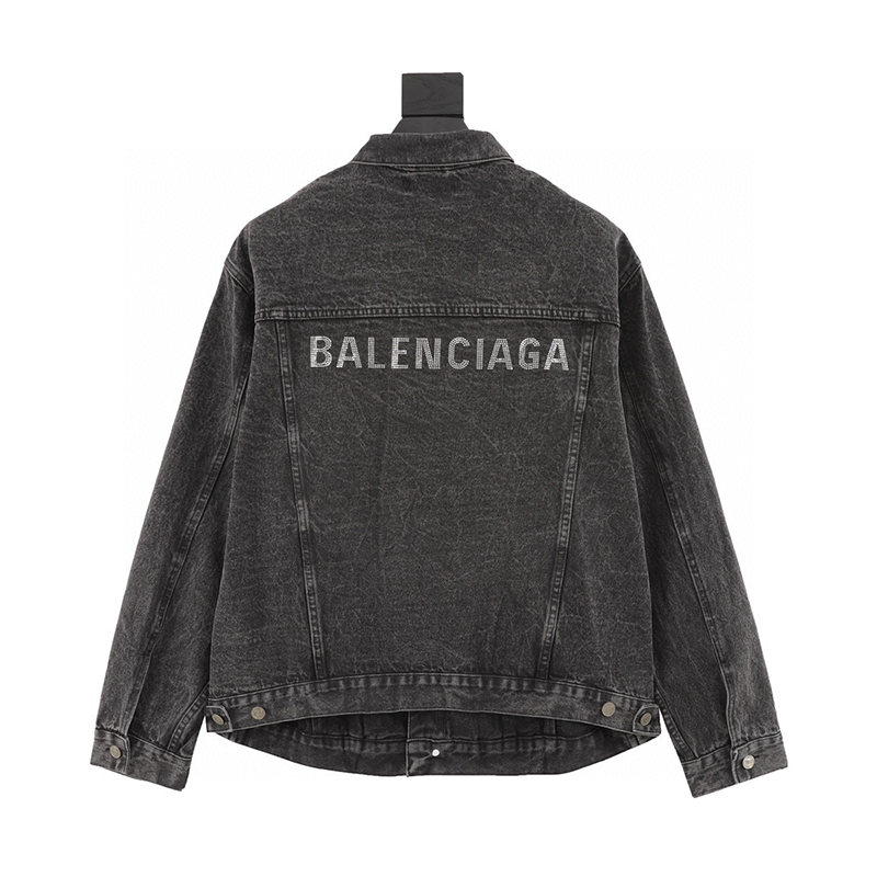 Balenciaga Jackets Letter Rhinestone Washed Denim Jacket Men and Women Same Style