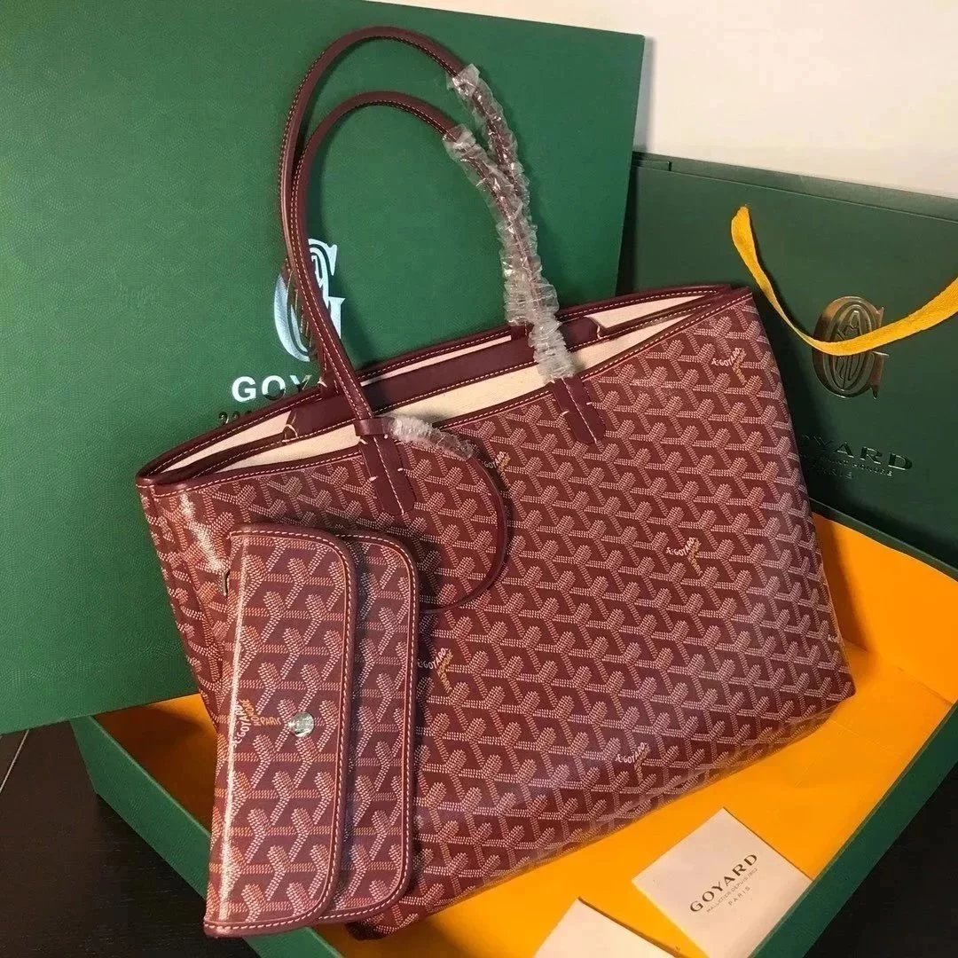 Goyard Bag Top version 【Original Leather】New Shopping Bag New Double-Layer Shopping Bag tote Tote Bag Full of Flower Hand Stitching Full of French Elegant Custom Y Graffiti Material with Leather Lightweight and Wear-Resistant Material