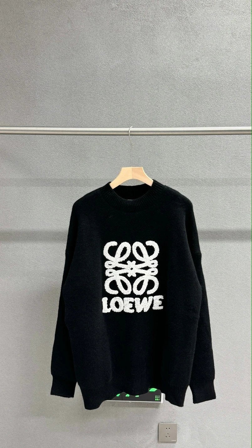 LOEWE Sweater Autumn Winter Limited Edition Knitted Embroidery logo Towel Embroidered Crew Neck Sweater Unisex os Loose Fit Sports Casual Loose Versatile
