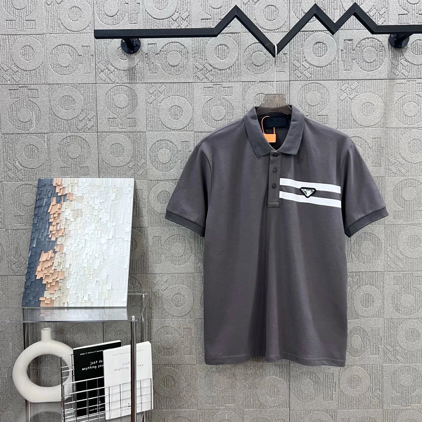PRADA T-shirt Chest Triangle Logo Letter Patchwork logoPOLO Short Sleeve Turn-down Collar Shirt Unisex Summer Loose Fit T Business Commuter Short Sleeve Shirt Plus Size