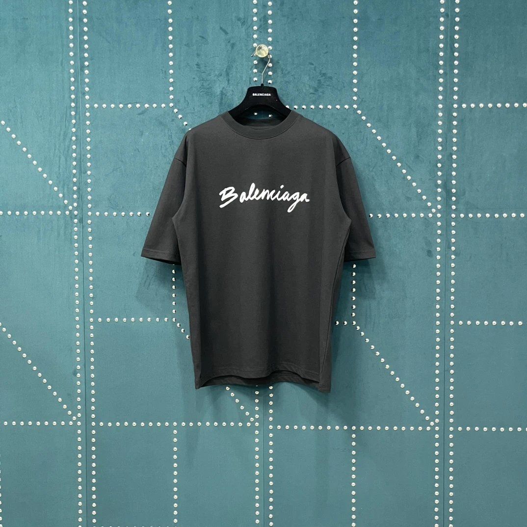Balenciaga T-shirt Chest Signature Letter Print logo round Neck Short Sleeve25ss New Pure Cotton Unisex Style T T-shirt OS Loose Fit Base Shirt Top Half Sleeve T-Shirt