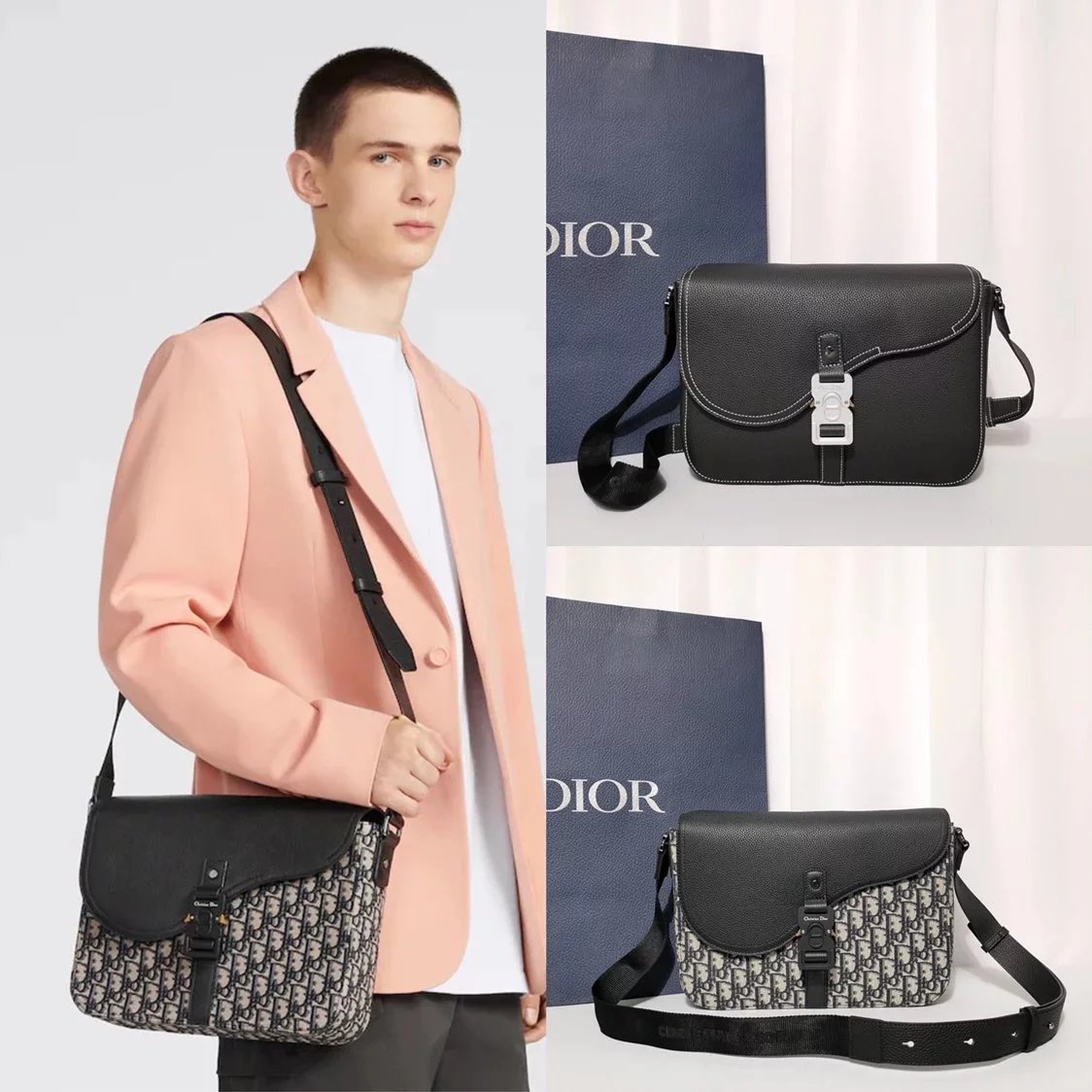 Dior Men's Bag Top version 【Original Genuine Goods Leather】2023Men's Saddle Bag Saddle Messenger Bag Crossbody Shoulder Bag Saddle Messenger Bag Male Small Size19.5cm Medium Size23cm Large Size31cm