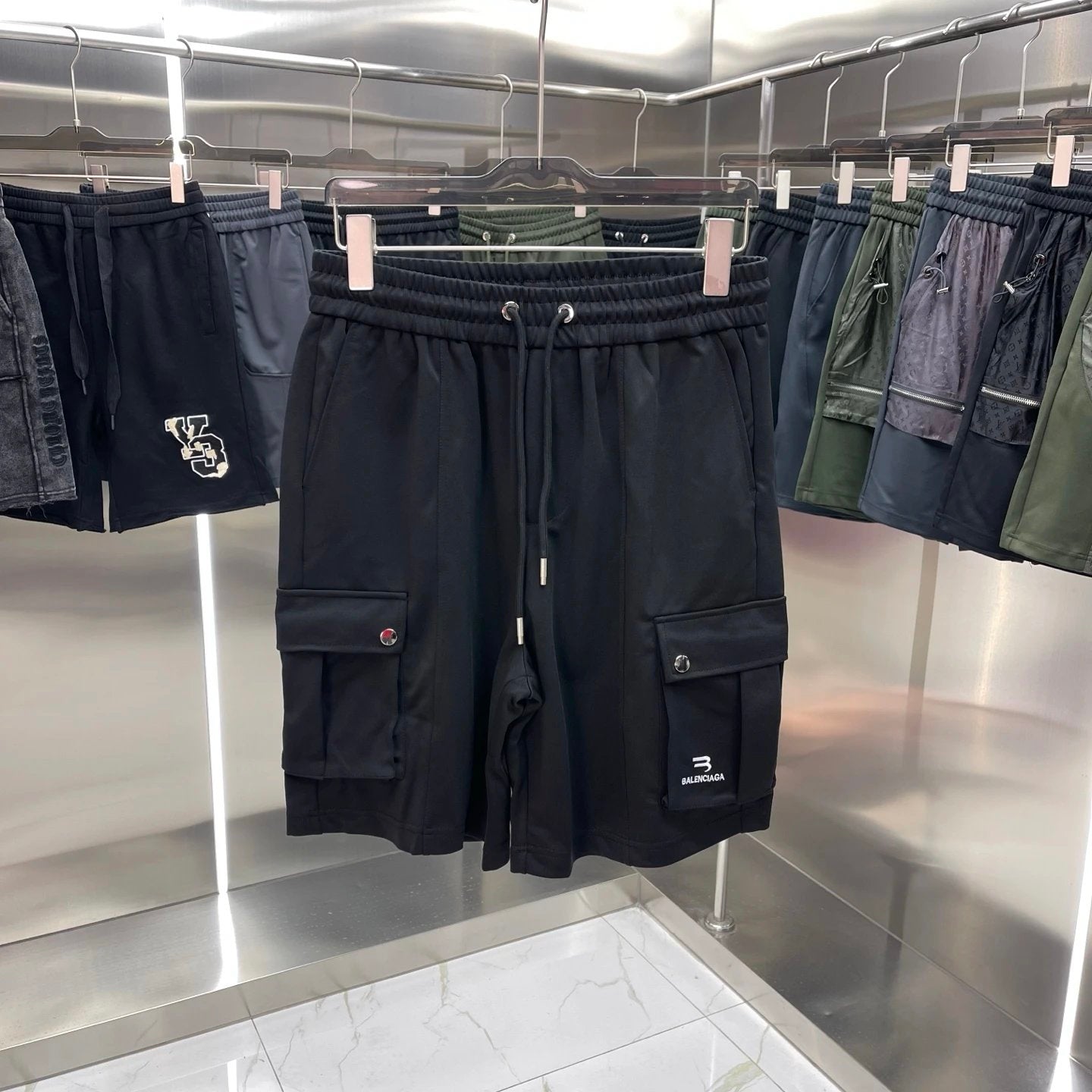 Balenciaga Shorts Front Pocket Letter logo Five-point Shorts25ss New Drawstring Casual Summer Pants5Two-in-One Casual Sweatpants for Men and Women, Pure Cotton Joggers