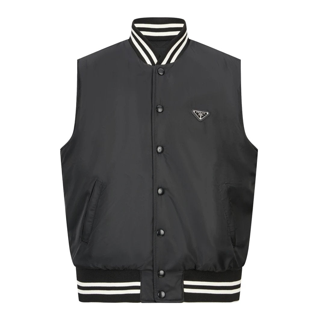 PRADA Jackets 24FW Prada Triangle Logo Nylon Quilted Cotton Vest Sleeveless Thickened Cotton Jacket Unisex Winter Thickened Warm
