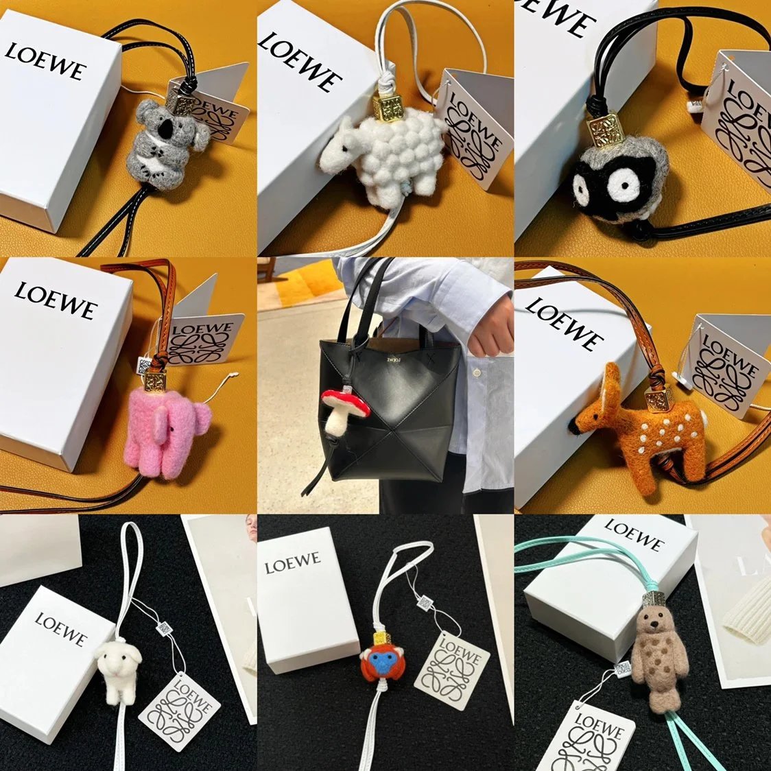 LOEWE Women's Bag Top version 【New pendant】Hanging Ornament Pendant Felt and Cow Leather Jarre Aero Bull Puppy Hanging Ornament/Pendant Panda Ornaments Elephant Pendant Full Series Small Animal Ornaments