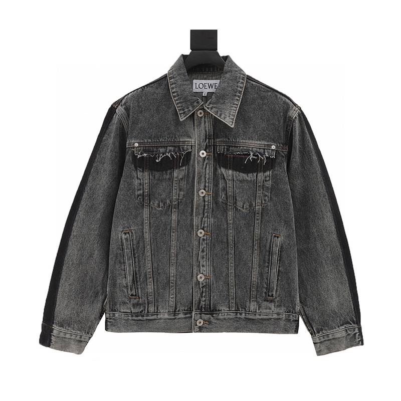 LOEWE Jackets Color Matching Single-Breasted Embossed Denim Coat for Men and Women