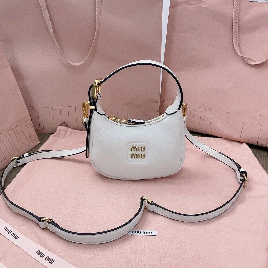 Miu Miu Bag Top version New Model Style hobo Bag Imported Calfskin Glossy Leather Handbag Mini Handbag Shoulder Bag Messenger Bag Women's Bag5BC161
