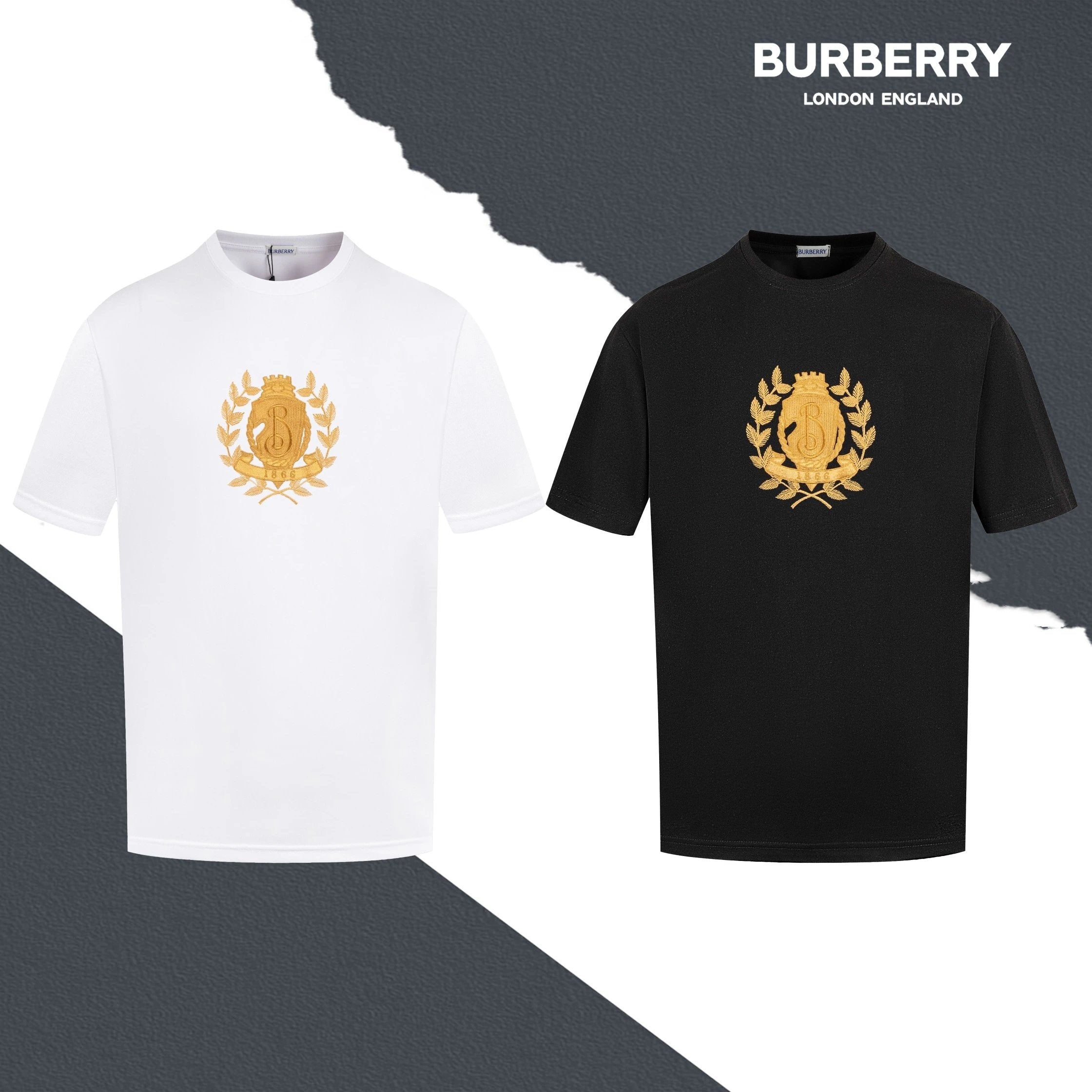Burberry T-shirt Gold Leaf Emblem Pattern Embroidery on the Chest logo round Neck Short Sleeve25ss New Pure Cotton Unisex Style T Casual T-Shirt Base Layer Shirt OS Loose Fit Half Sleeve Top Plus Size