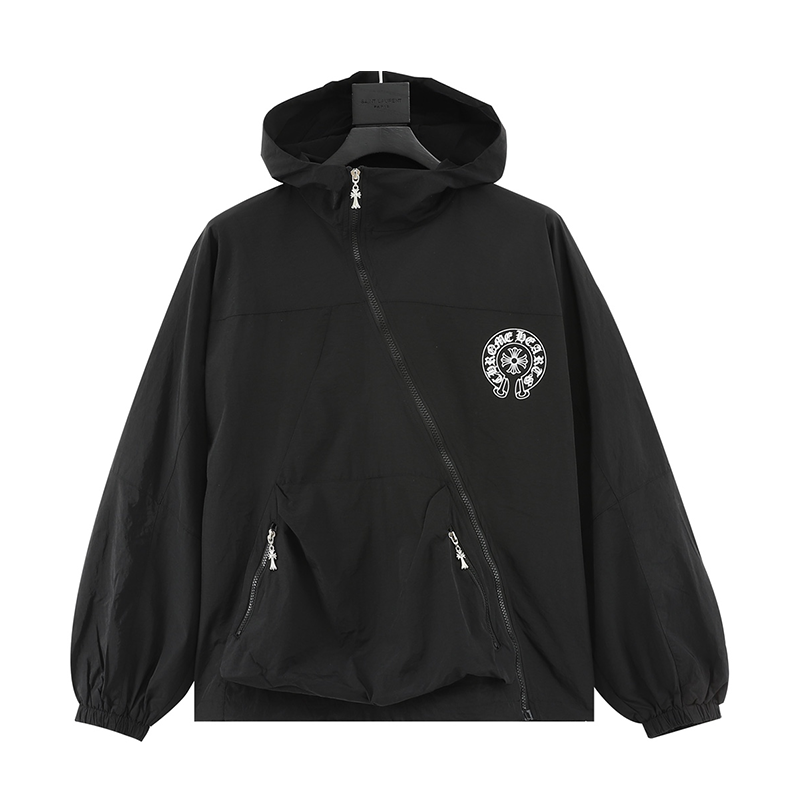 Chrome Hearts Jackets Oblique Zipper Horseshoe Printed Trench Coat Same Style for Men and Women