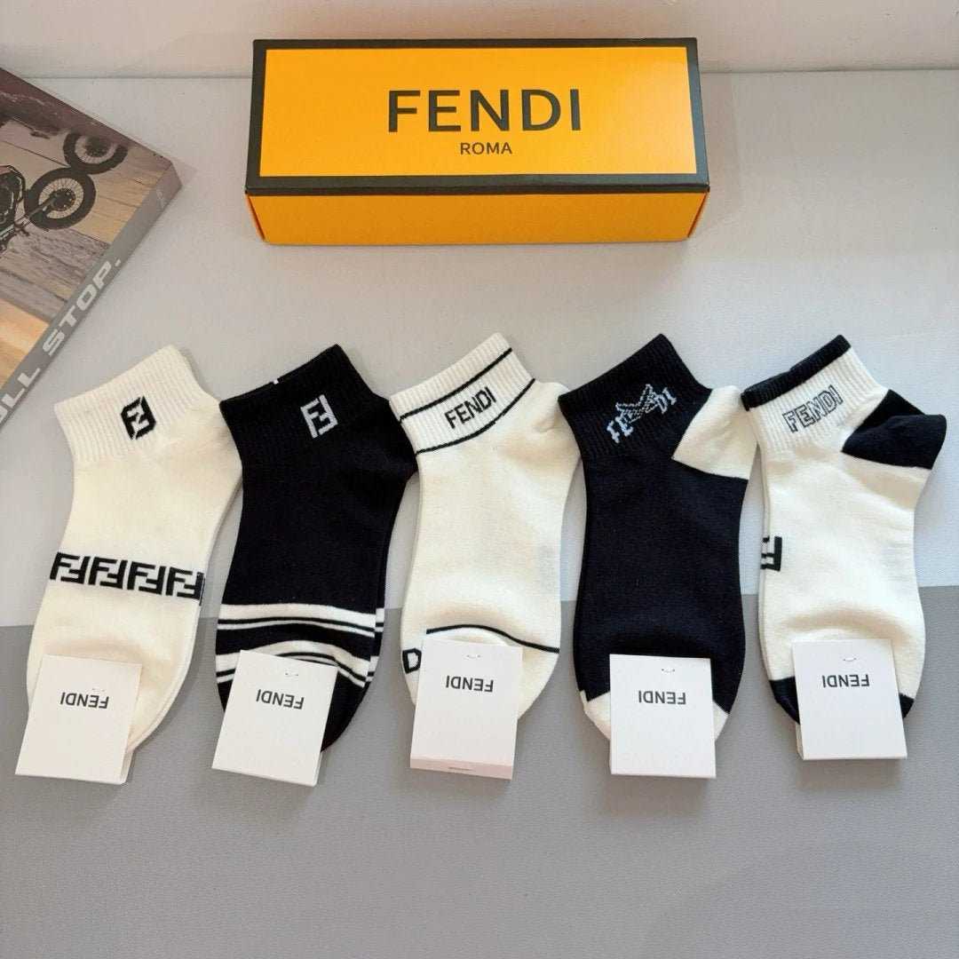 Fendi Sock 【a Box5Double】Classic Pair F Letters logo Breathable Fashion25ss New Short Cotton Socks Spring Summer Autumn Thin Business Deodorant Sweat-Absorbing Sports Casual Versatile