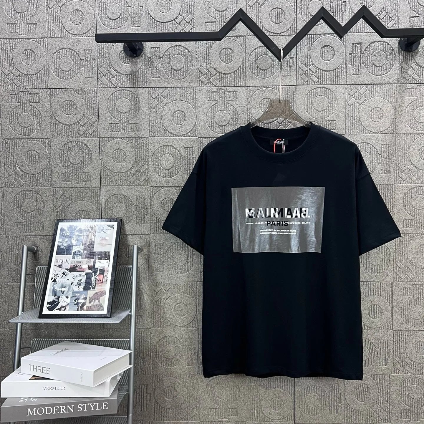 Balmain T-shirt Chest Patchwork Letter Print logo round Neck Short Sleeve25ss New Pure Cotton Unisex Style T T-shirt OS Loose Fit Base Shirt Top Half Sleeve T-Shirt