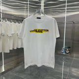 Louis Vuitton LV T-shirt Yellow tape print on the back logo round Neck Short Sleeve25ss New pure cotton T Unisex T-Shirt OS Loose Fit Base Shirt Top Half Sleeve T-Shirt