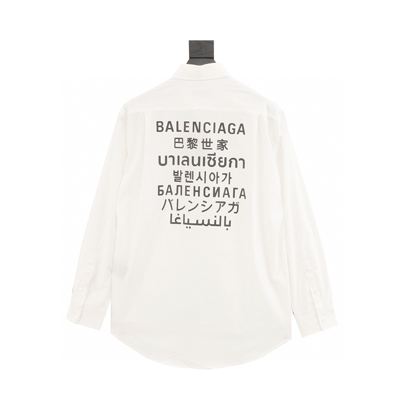 Balenciaga Shirt Seven Languages Printed Long-Sleeved Shirt for Men and Women