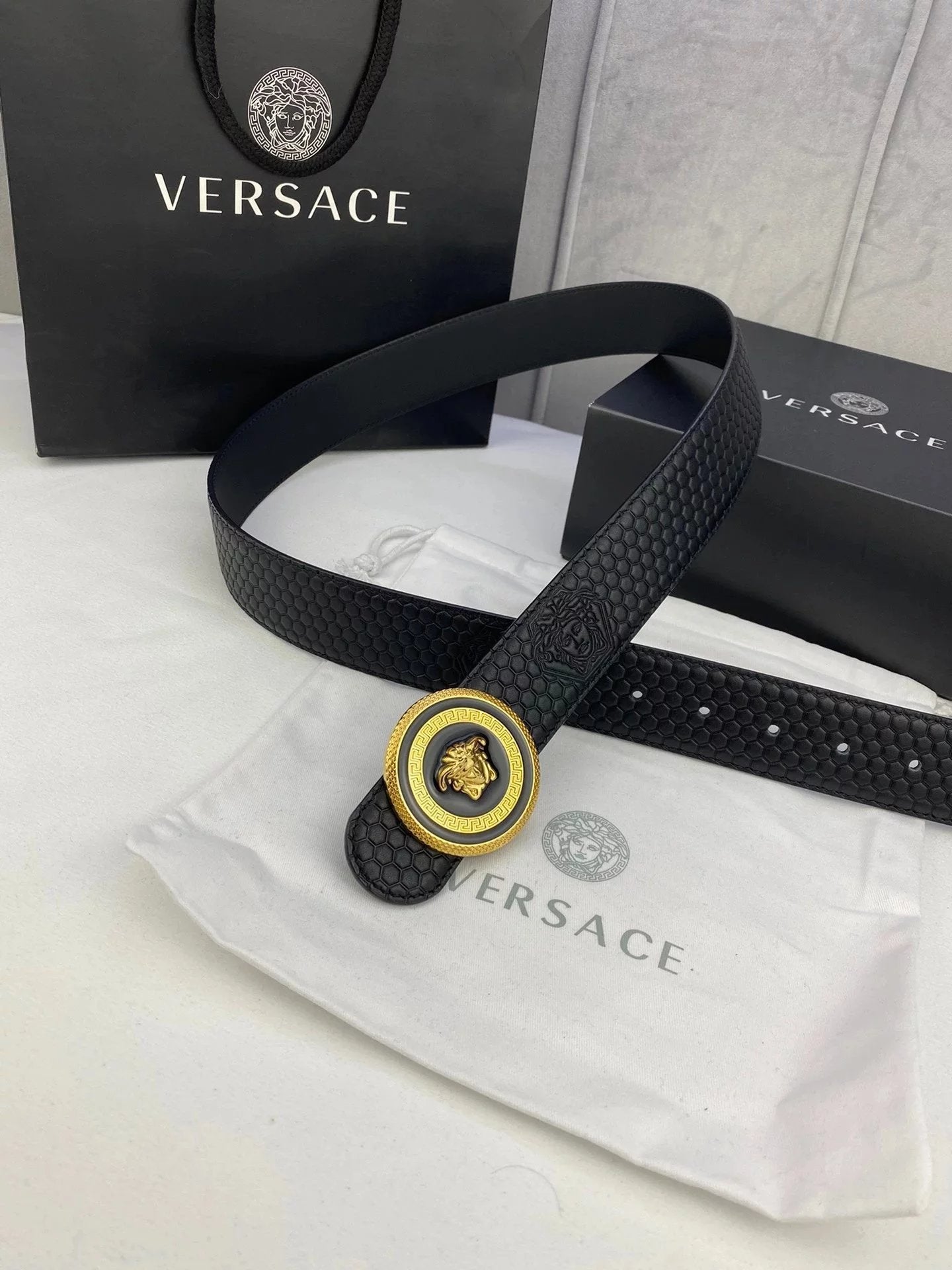 VERSACE Belt Top version Brand New Full Set Belt Fashion Trend Genuine Leather Business Casual Men Women Belt Cowhide Embossed Pant Belt