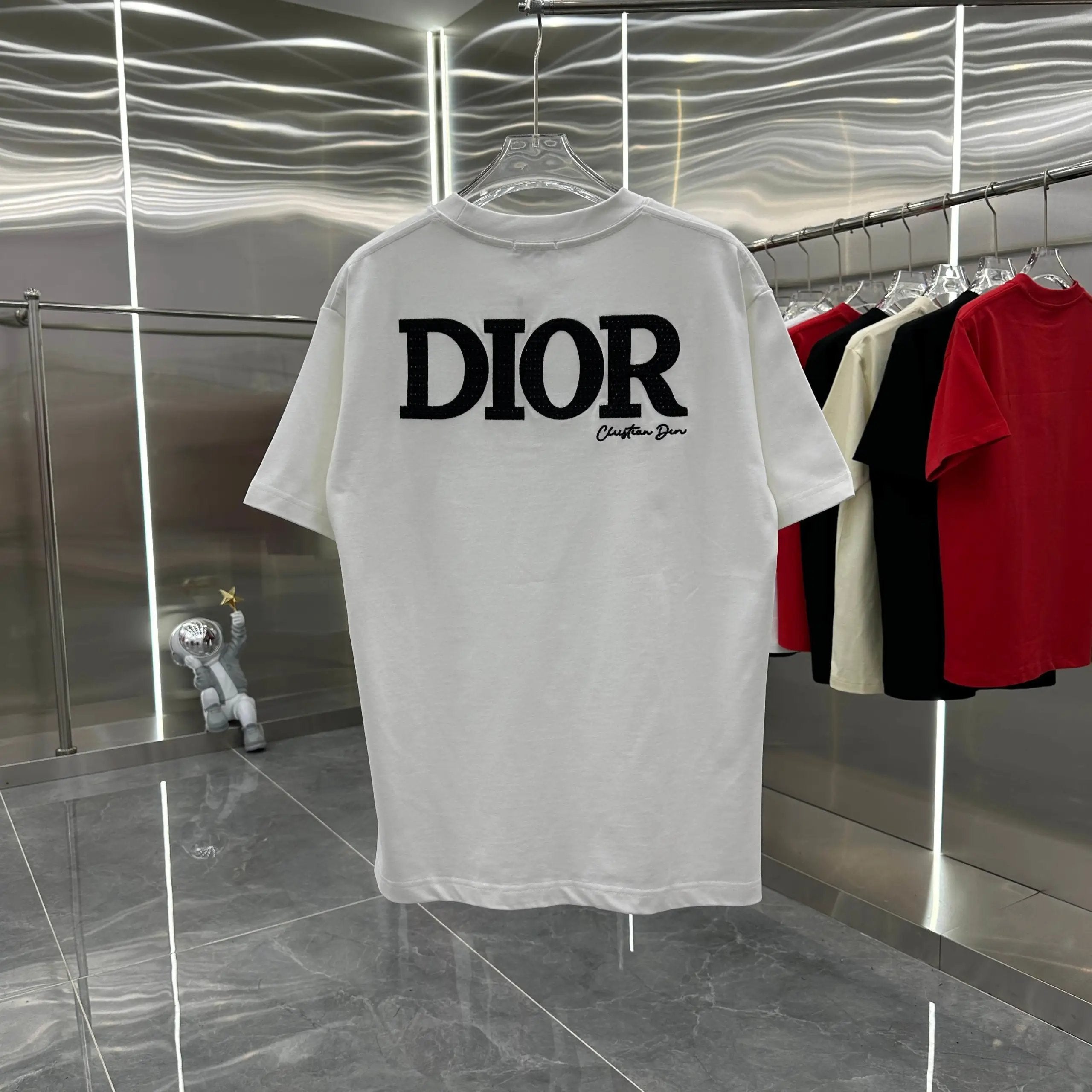 Dior T-shirt Back Letter Hollow Embroidery logo round Neck Short Sleeve25ss New pure cotton T Unisex T-Shirt OS Loose Fit Base Shirt Top Half Sleeve T-Shirt