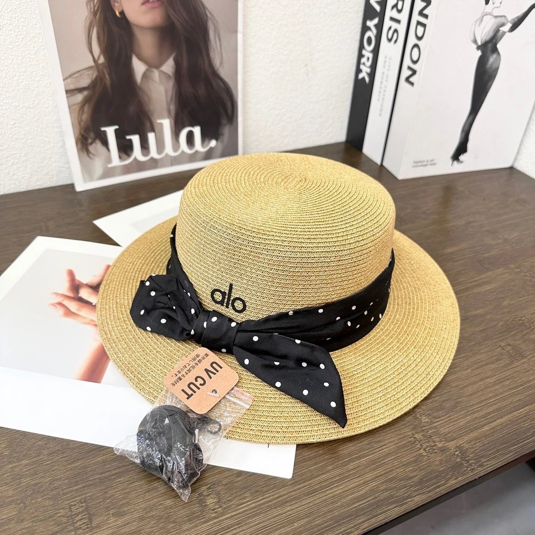 Alo Yoga Hat Bow logo Fisherman Hat Straw Hat Casual Sun Protection UV Protection Plain Face Covering Sunshade Outdoor Versatile Flat Top Bucket Hat