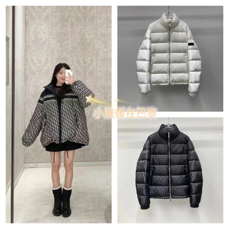 Dior Clothing New Dark Pattern Presbyopic over Printed Letters logo Hooded down Jacket Stand-up Collar Cotton-Padded Coat Coat