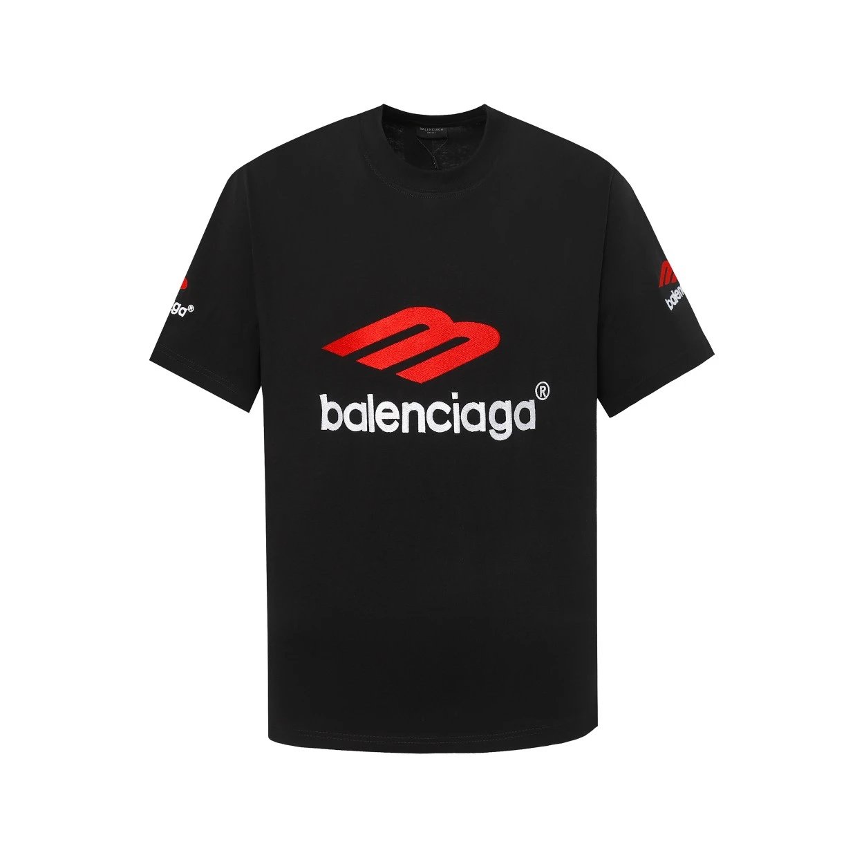 Balenciaga T-shirt M Label LOGO Embroidered Crew Neck Short Sleeve Pure Cotton T Unisex T-Shirt OS Loose Fit Base Shirt Summer New Casual Simple T-Shirt