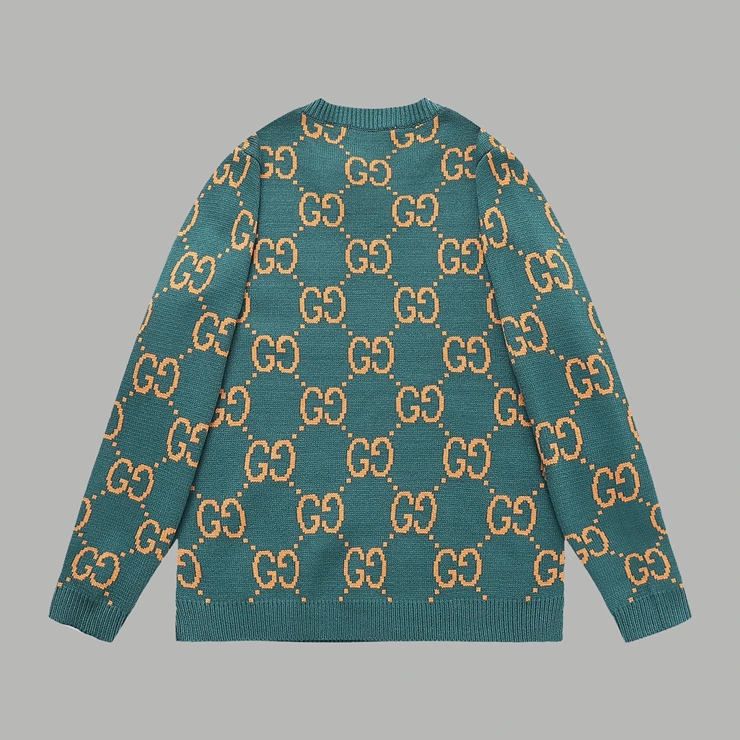 Gucci Sweater Full Print Jacquard Wool Sweater Unisex Full logo round Neck