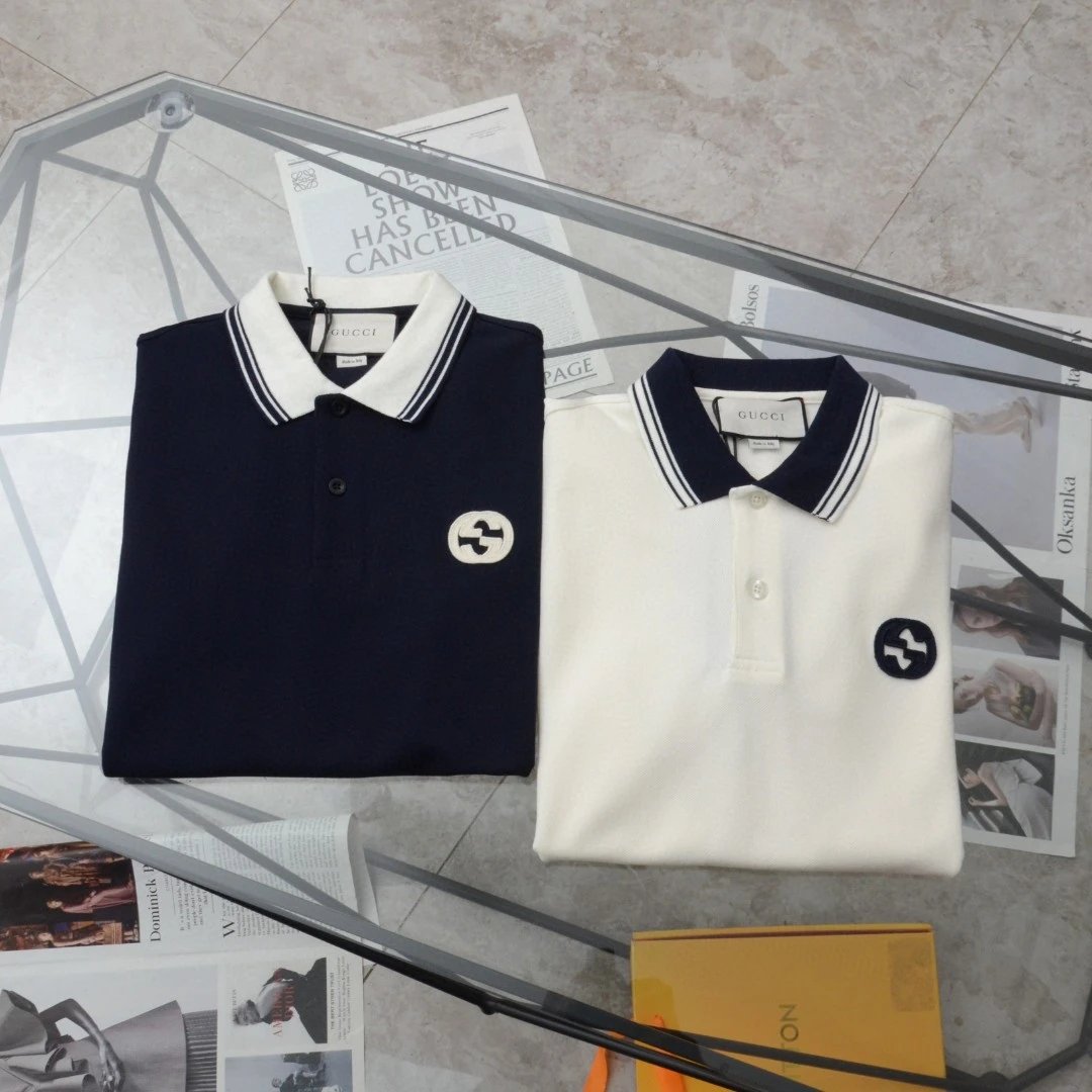 Gucci T-shirt Double-breasted G Interlocking logo Embroidery POLO Shirt Lapel Short Sleeve25ss New Unisex Commuter Short Sleeve Summer Loose Fit T Business Shirt Plus Size T-Shirt
