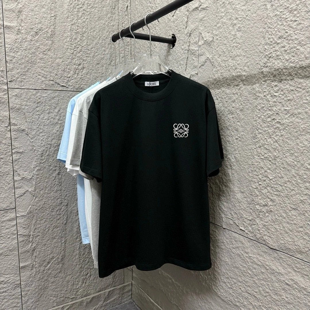 LOEWE T-shirt Chest Emblem Embroidery logo round Neck Short Sleeve25ss New Pure Cotton Unisex Style T Casual T-Shirt Base Layer Shirt OS Loose Fit Half Sleeve Top Plus Size