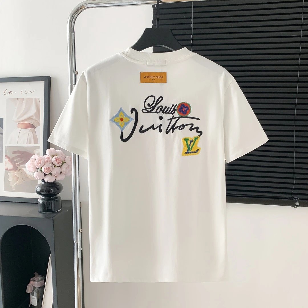 Louis Vuitton LV T-shirt Back logo Embroidered Letter Crew Neck Short Sleeve25ss New Pure Cotton Unisex Style T T-shirt OS Loose Fit Base Shirt G Home Top Half Sleeve T-Shirt