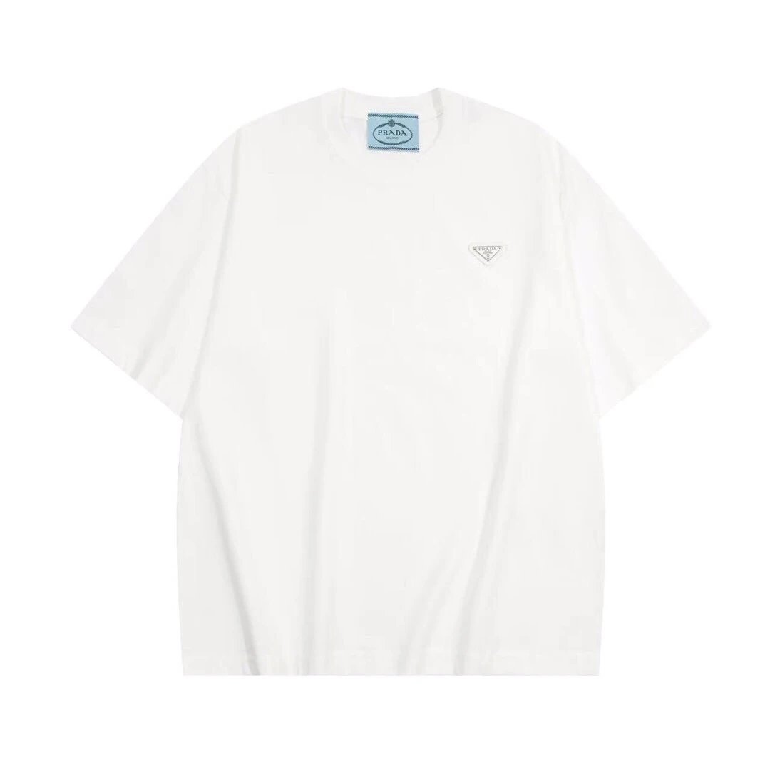 PRADA T-shirt Classic Triangle Badge Logo on the Chest logo round Neck Short Sleeve25ss New pure cotton T Unisex T-Shirt OS Loose Fit Base Shirt Top Half Sleeve T-Shirt
