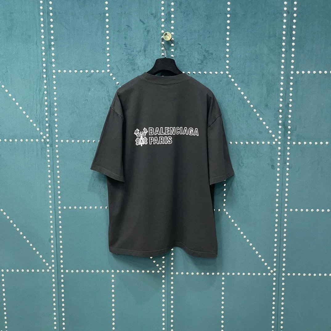 Balenciaga T-shirt Back Customs Key Letter Print logo round Neck Short Sleeve25ss New Pure Cotton Unisex Style T Casual T-Shirt Base Layer Shirt OS Loose Fit Half Sleeve Top Plus Size