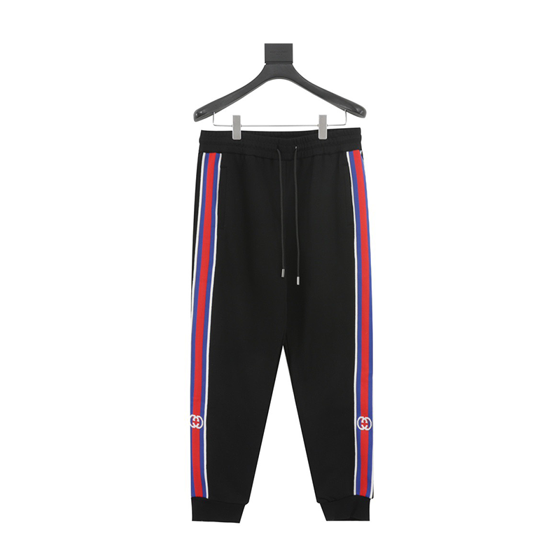 Gucci Sweatpants Three-Color Stripes Stripe Braid Contrast Color Trousers Same Style for Men and Women