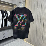 Louis Vuitton LV T-shirt Back Letter Spray Paint Hand-painted logo round Neck Short Sleeve25ss New Pure Cotton Unisex Style T T-shirt OS Loose Fit Base Shirt Top Half Sleeve T-Shirt