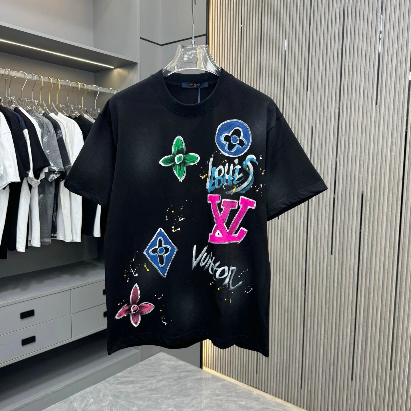 Louis Vuitton LV T-shirt Front Chest Pattern Spray Paint Hand-painted Print logo round Neck Short Sleeve25ss New Pure Cotton Unisex Style T T-shirt OS Loose Fit Base Shirt Half Sleeve T-Shirt Top Half Sleeve