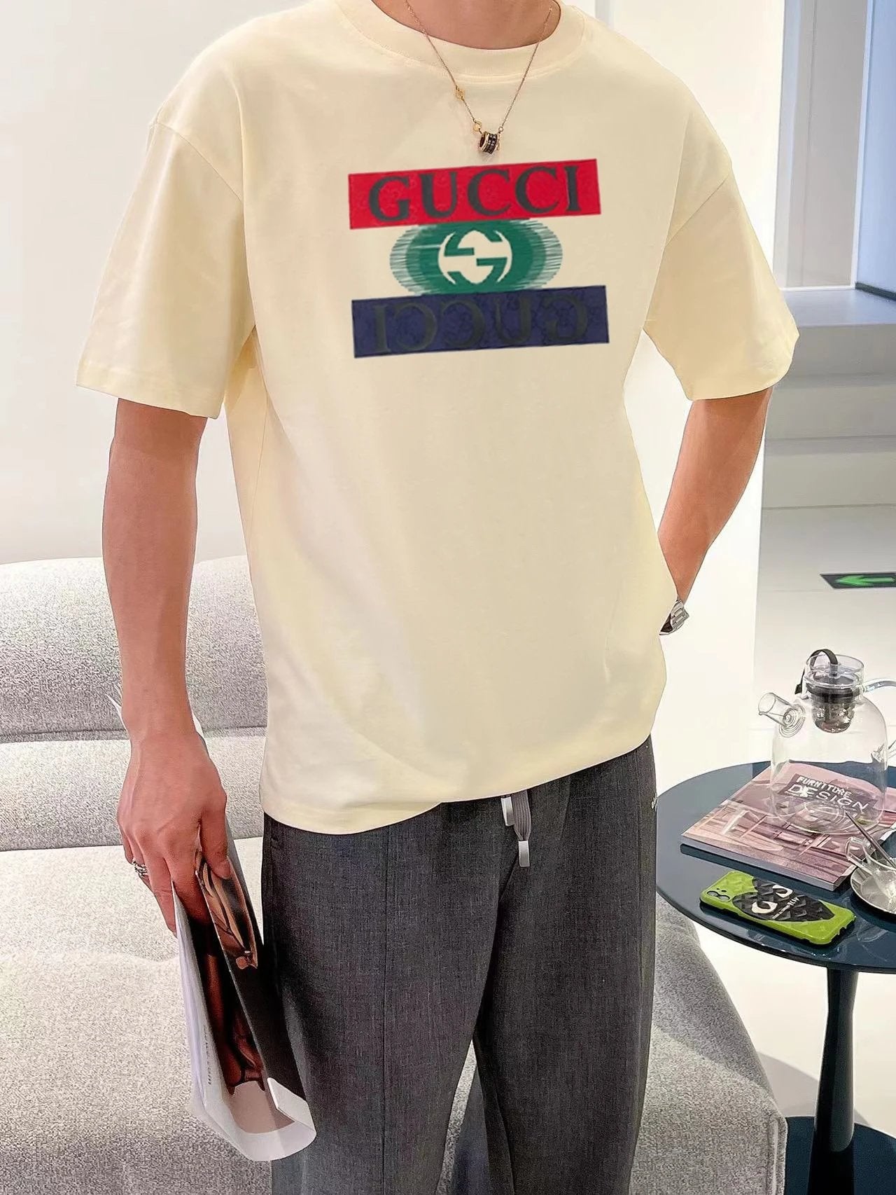 Gucci T-shirt Classic red and green G Wow Glue Thick Board Round Neck Short Sleeve25ss New pure cotton T Unisex T-Shirt OS Loose Fit Base Shirt Top Half Sleeve T-Shirt