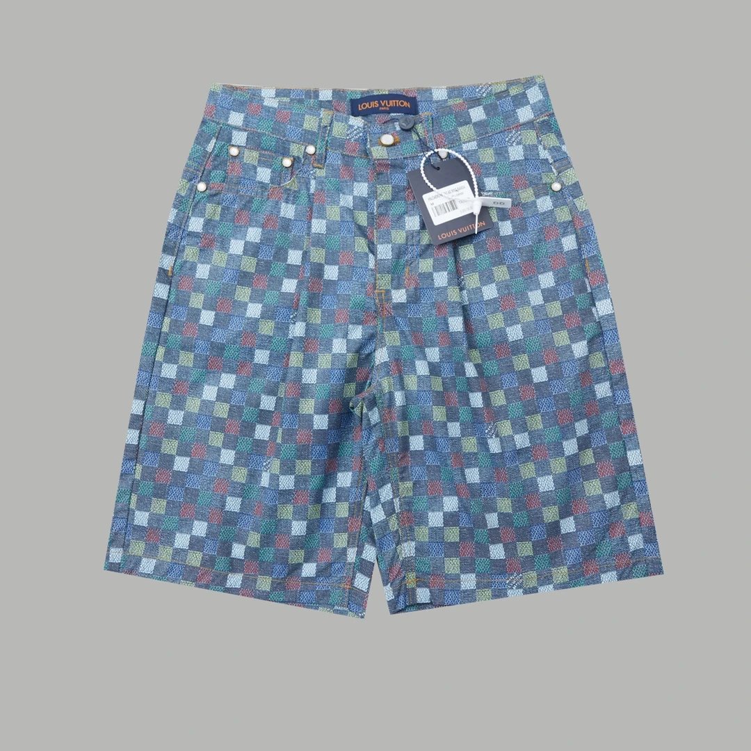 Louis Vuitton LV Shorts Allover Checkerboard Pattern logo Five-point Shorts25ss New Drawstring Casual Summer Pants American Style5Two-in-One Casual Sweatpants for Men and Women, Pure Cotton Joggers
