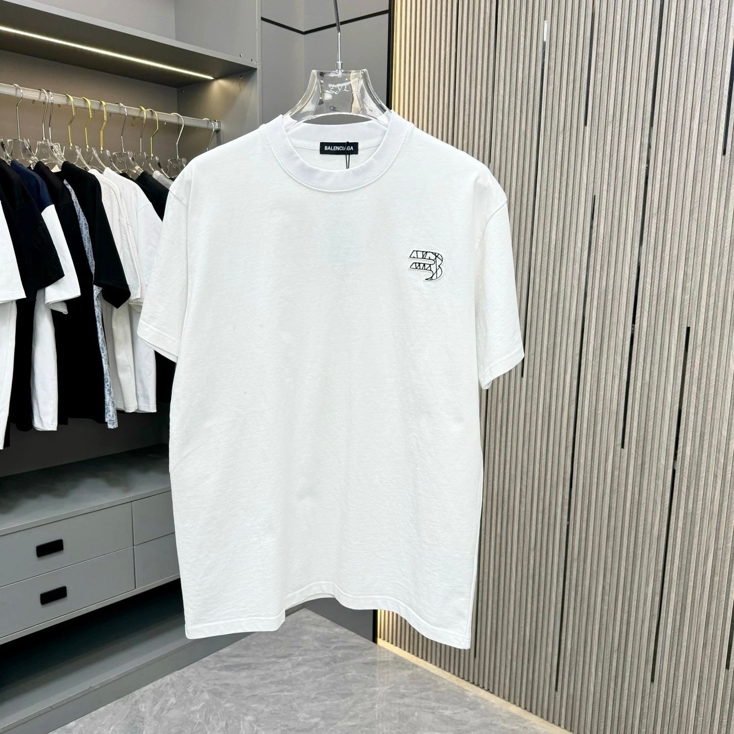 Balenciaga T-shirt Backside Letter Embroidery logo round Neck Short Sleeve25ss New Pure Cotton Unisex Style T T-shirt OS Loose Fit Base Shirt Top Half Sleeve T-Shirt